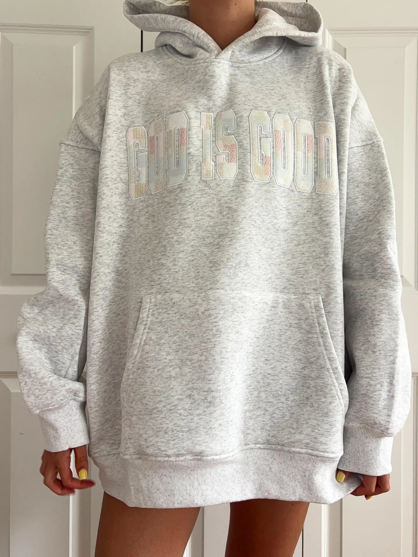 God Is Good Quilted Pastel Embroidered Hoodie