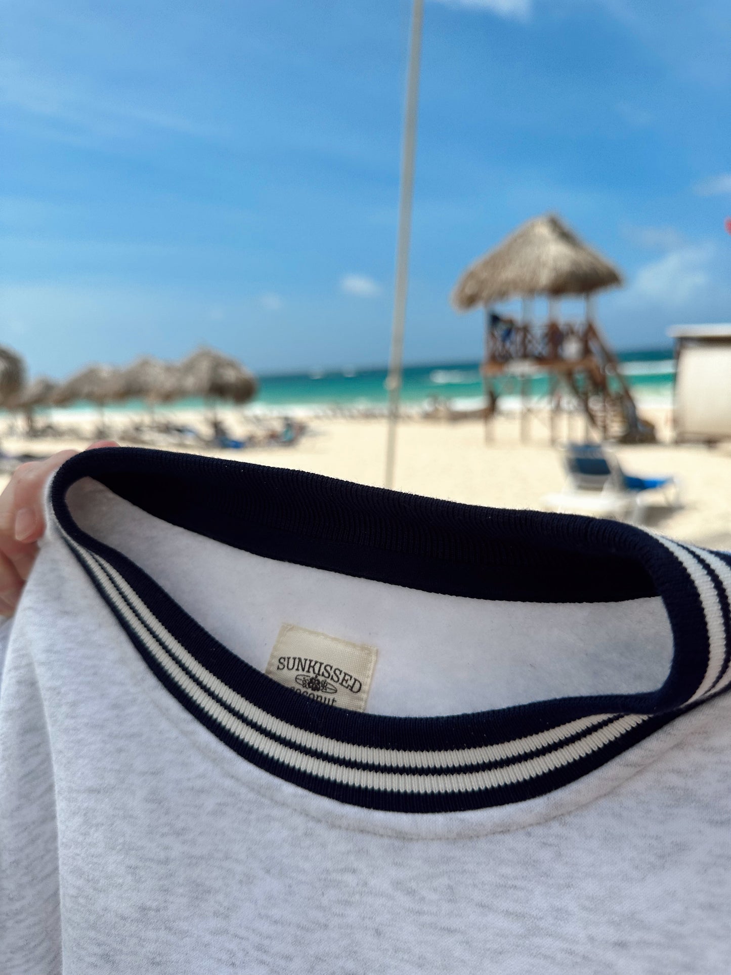 Blank Pearl Grey And Navy Preppy Crew Sweatshirt