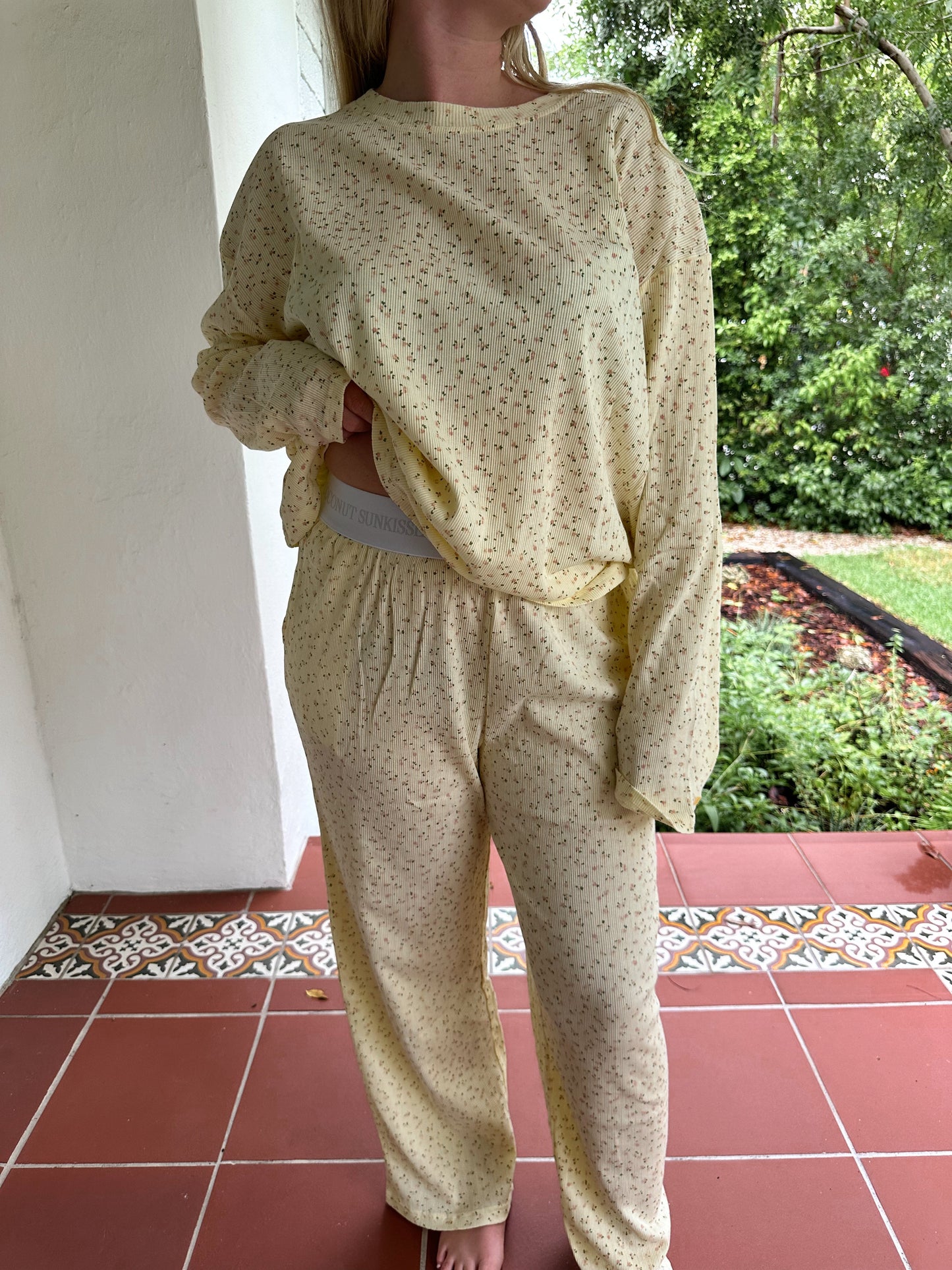 Lemon Floral Long Sleeve Pajama Top