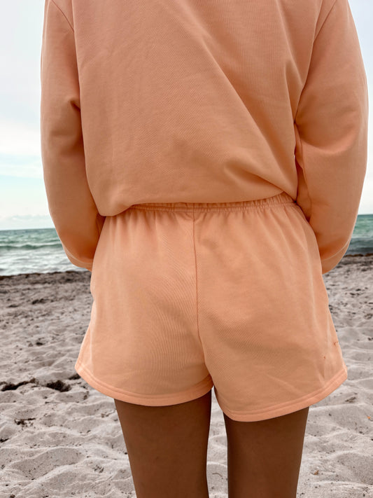 Papaya Orange Embroidered Sweat Shorts 100% Cotton