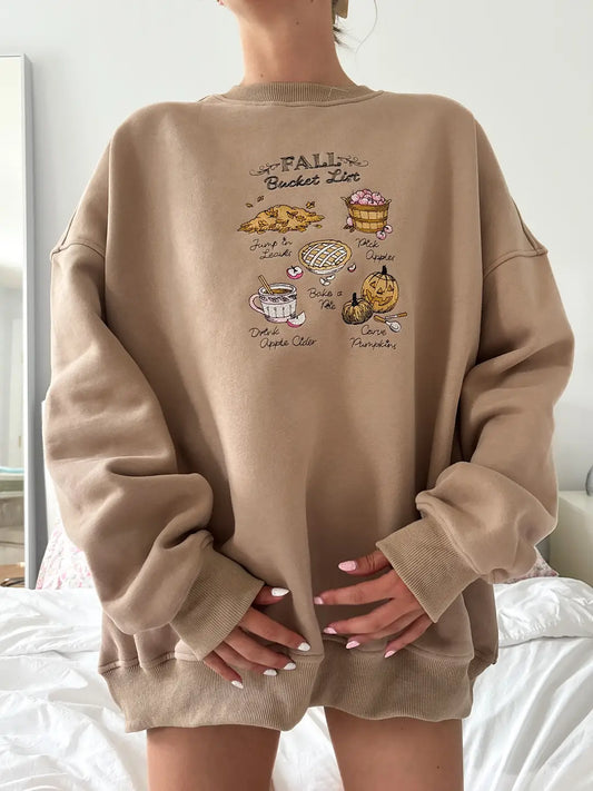 Cappuccino Autumn Fall Bucket List Embroidered Sweatshirt