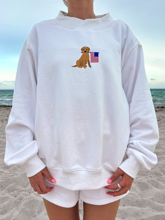 White American Flag Dog Mockneck Sweatshirt 100% Cotton