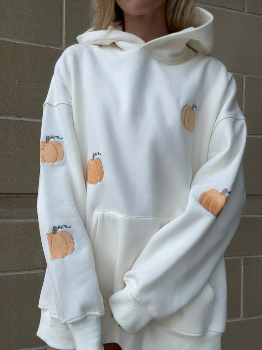 Pumpkins All Over Fall Embroider Hoodie