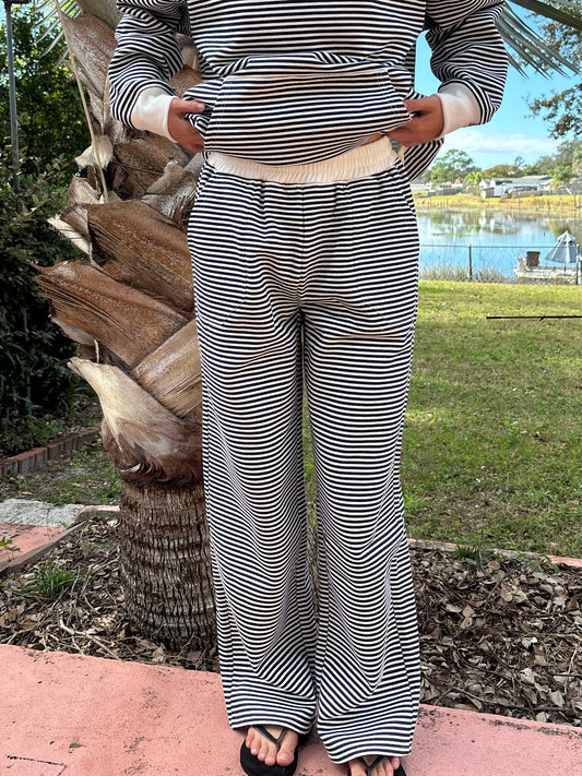 Dark Navy Blue and White Big Striped Sweatpants