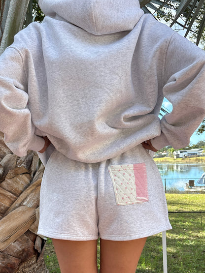 Pearl Grey Margo Patchwork Quilted Shorts