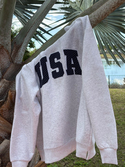 Pearl Grey Navy Blue Polka Dot USA Mockneck Sweatshirt