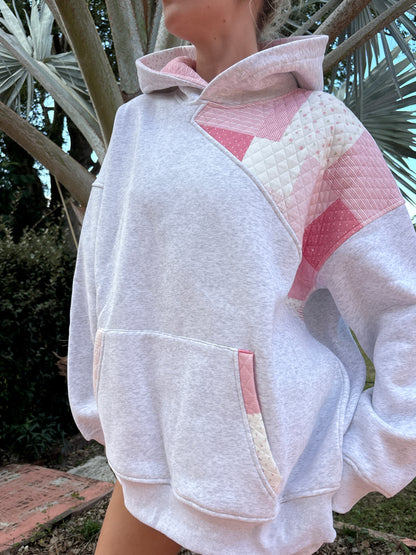 Pearl Grey Margo Quilted Patchwork Hoodie