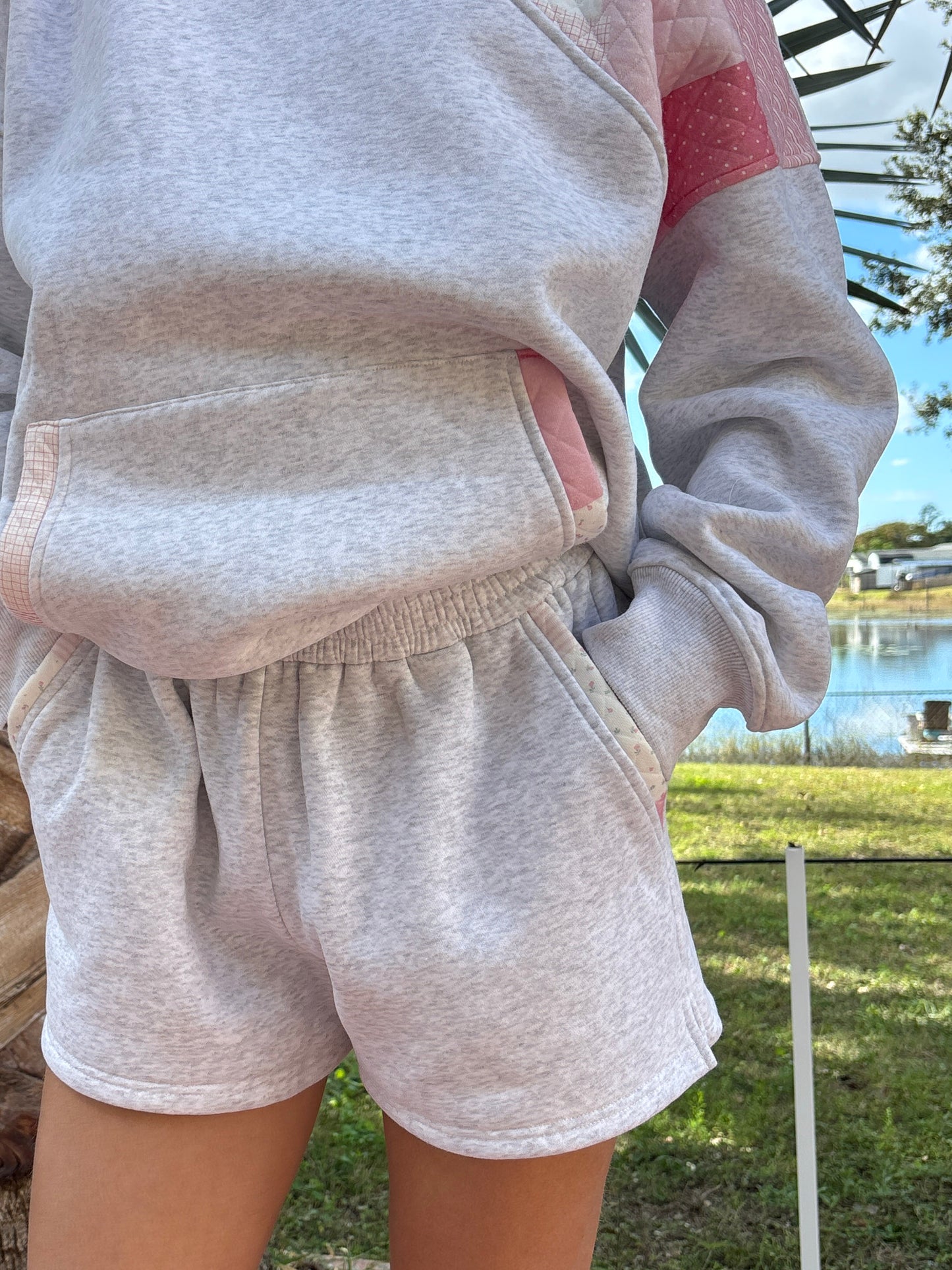 Pearl Grey Margo Patchwork Quilted Shorts