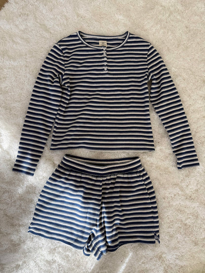 Striped Knit Loungewear Long Sleeve Top