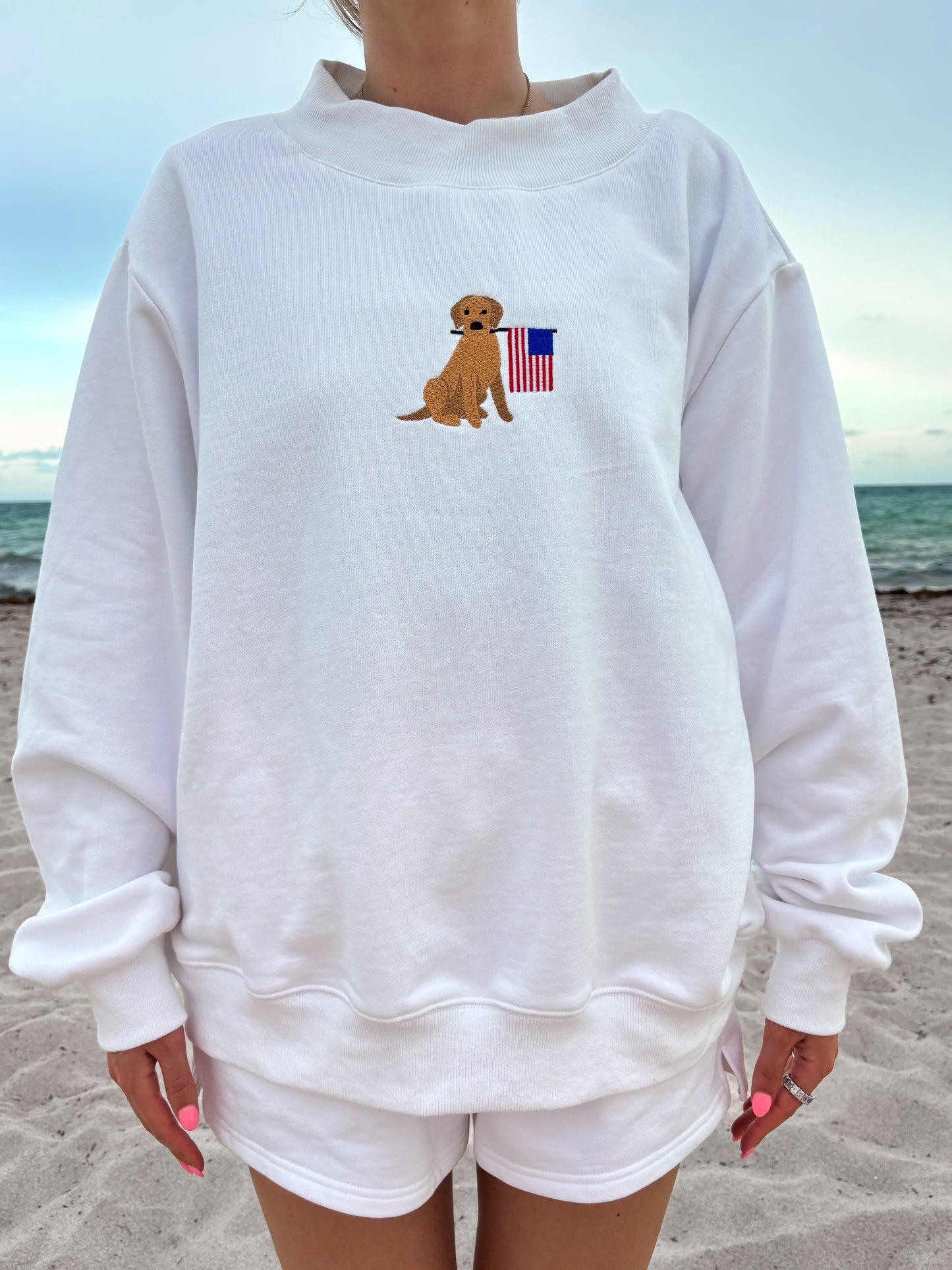 White American Flag Dog Mockneck Sweatshirt 100% Cotton