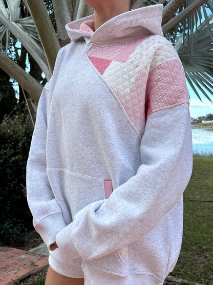 Pearl Grey Margo Quilted Patchwork Hoodie