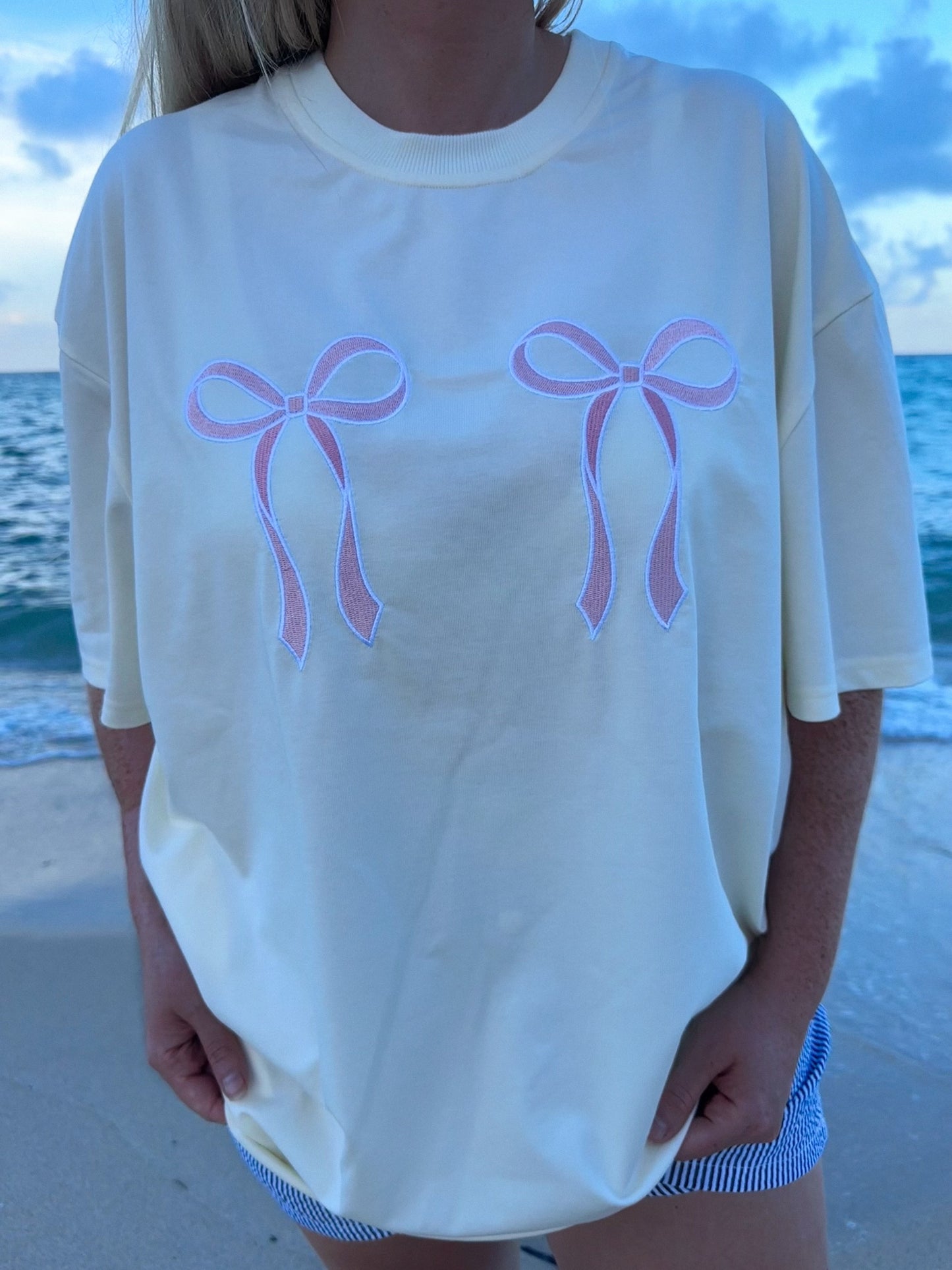 Pink Embroider Bow Tee