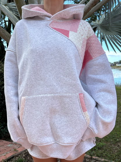 Pearl Grey Margo Quilted Patchwork Hoodie