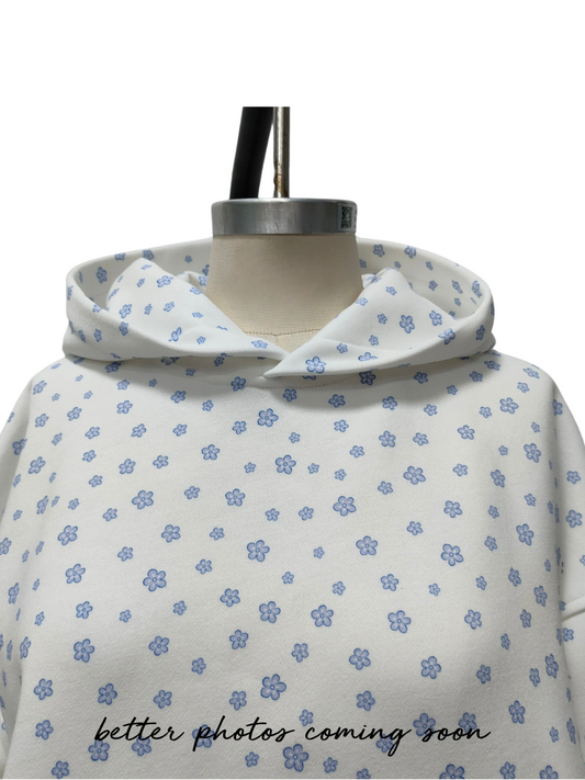 White Lilo Blue Floral Hoodie