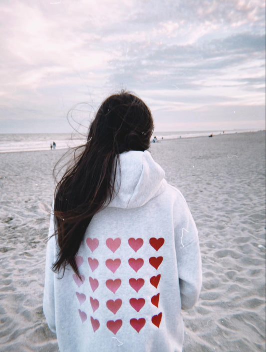 Pearl Grey Ombre Hearts Embroider Hoodie