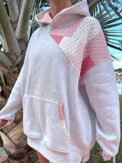 Pearl Grey Margo Quilted Patchwork Hoodie