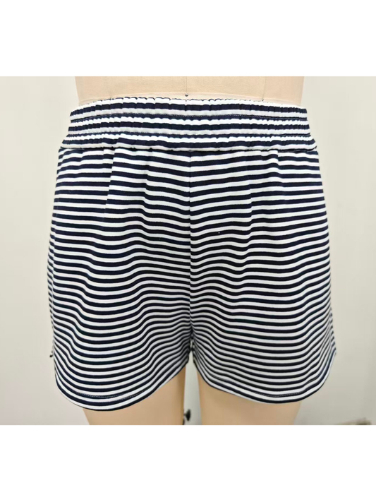 Dark Navy Blue and White Big Striped Shorts