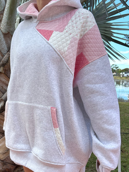Pearl Grey Margo Quilted Patchwork Hoodie