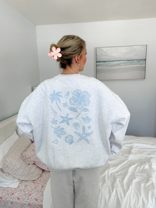 Pearl Grey Tropical Embroider Sweatshirt