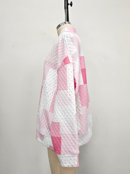 Margo Quilted Patchwork Mockneck Sweatshirt