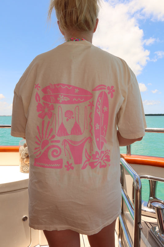 Ivory Pink Swim And Surf Comfort Colors Tee