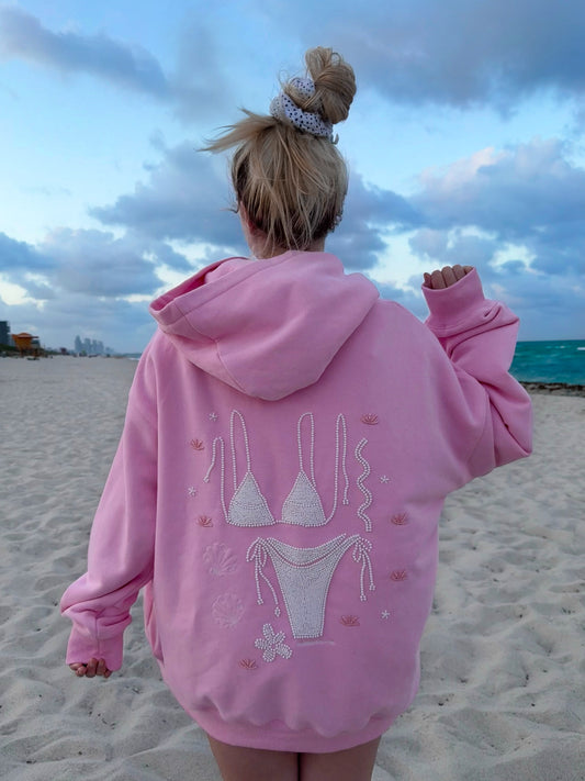 Lottie Pink Bikini Beaded Ocean Hoodie 100% Cotton