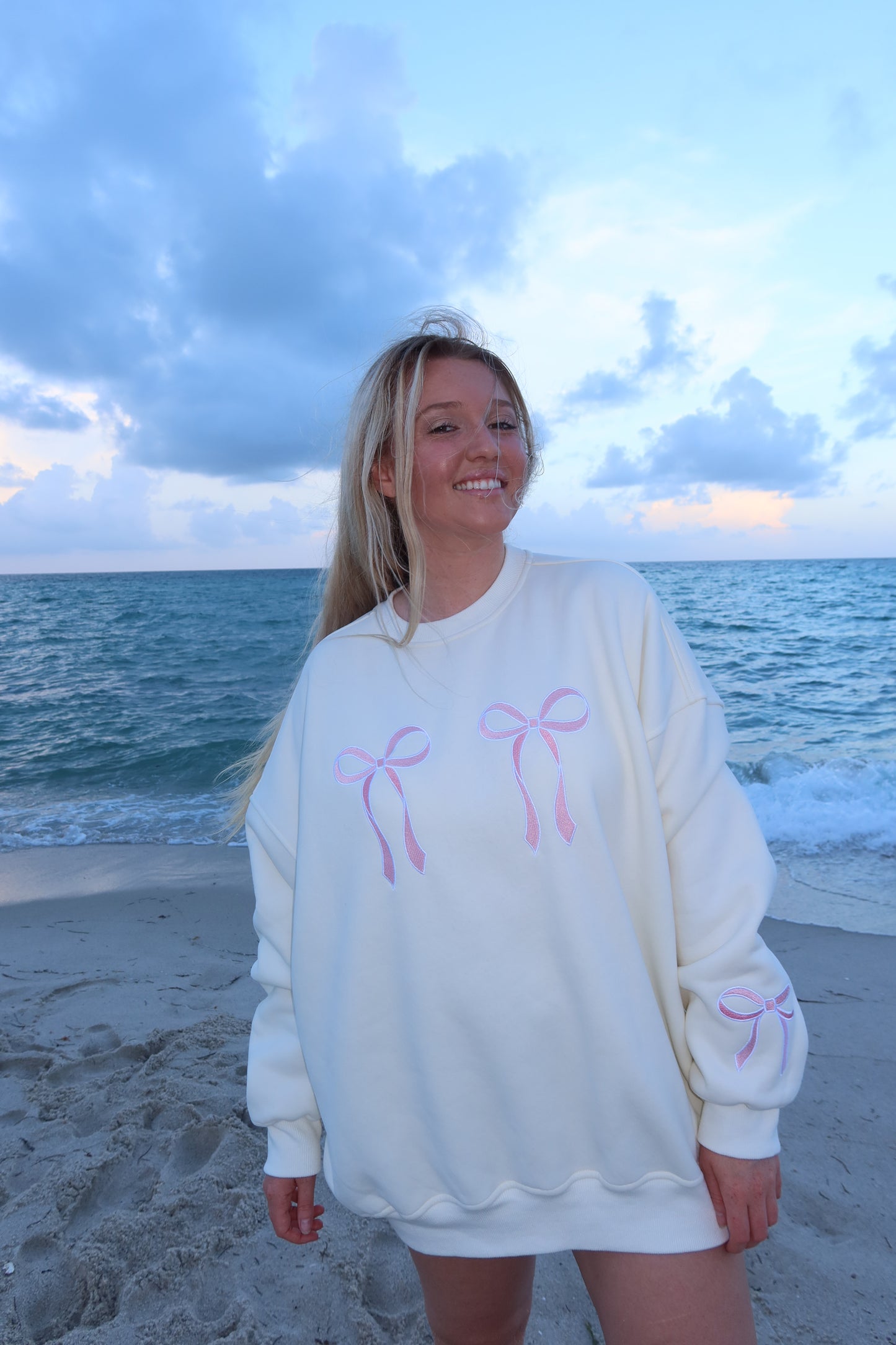 Pink Embroider Bow Sweatshirt