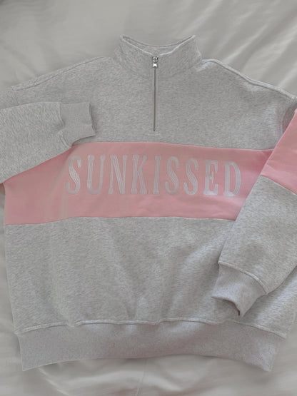 Pearl Grey And Pink Sunkissed Embroider Quarter-Zip