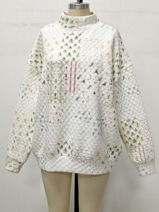 Christmas Holiday Quilted Mockneck Sweatshirt