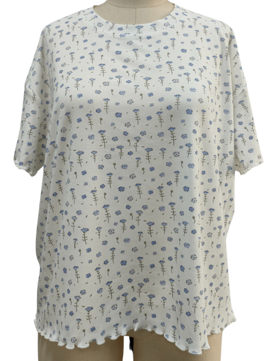 White Ditsy Blue Floral Short Sleeve Pajama Top