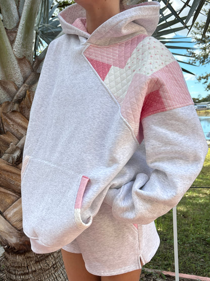 Pearl Grey Margo Quilted Patchwork Hoodie