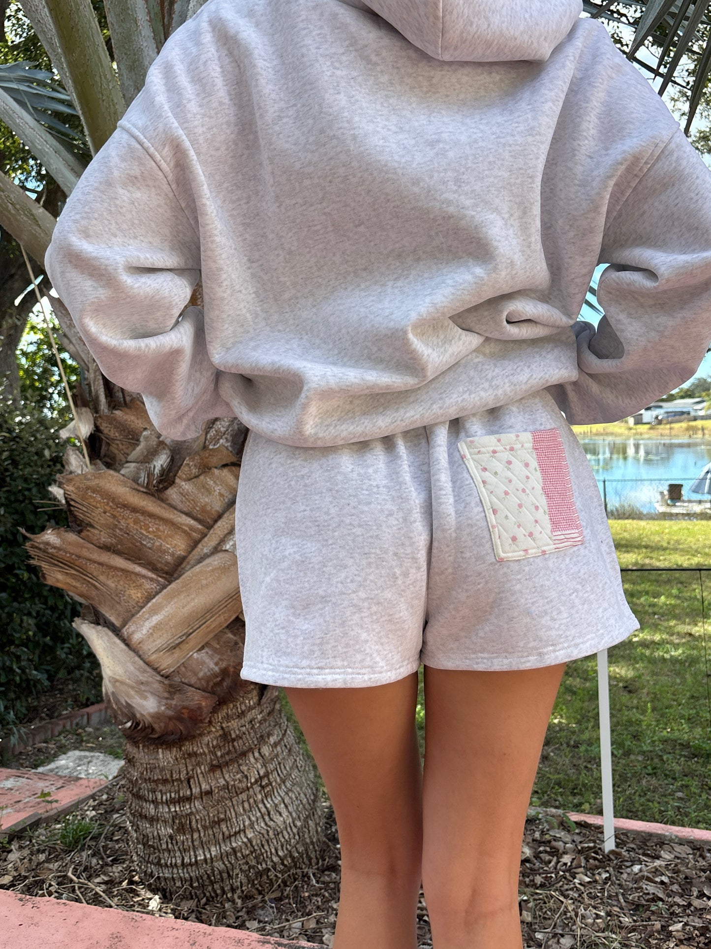 Pearl Grey Margo Patchwork Quilted Shorts