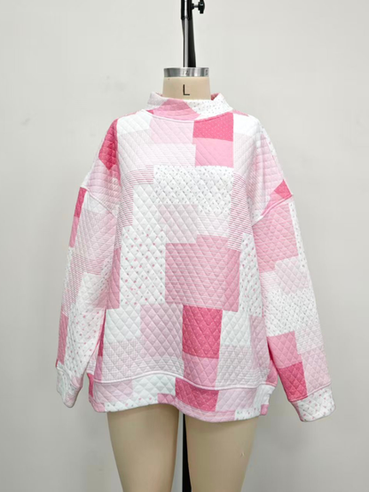 Margo Quilted Patchwork Mockneck Sweatshirt