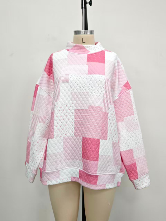 Margo Quilted Patchwork Mockneck Sweatshirt