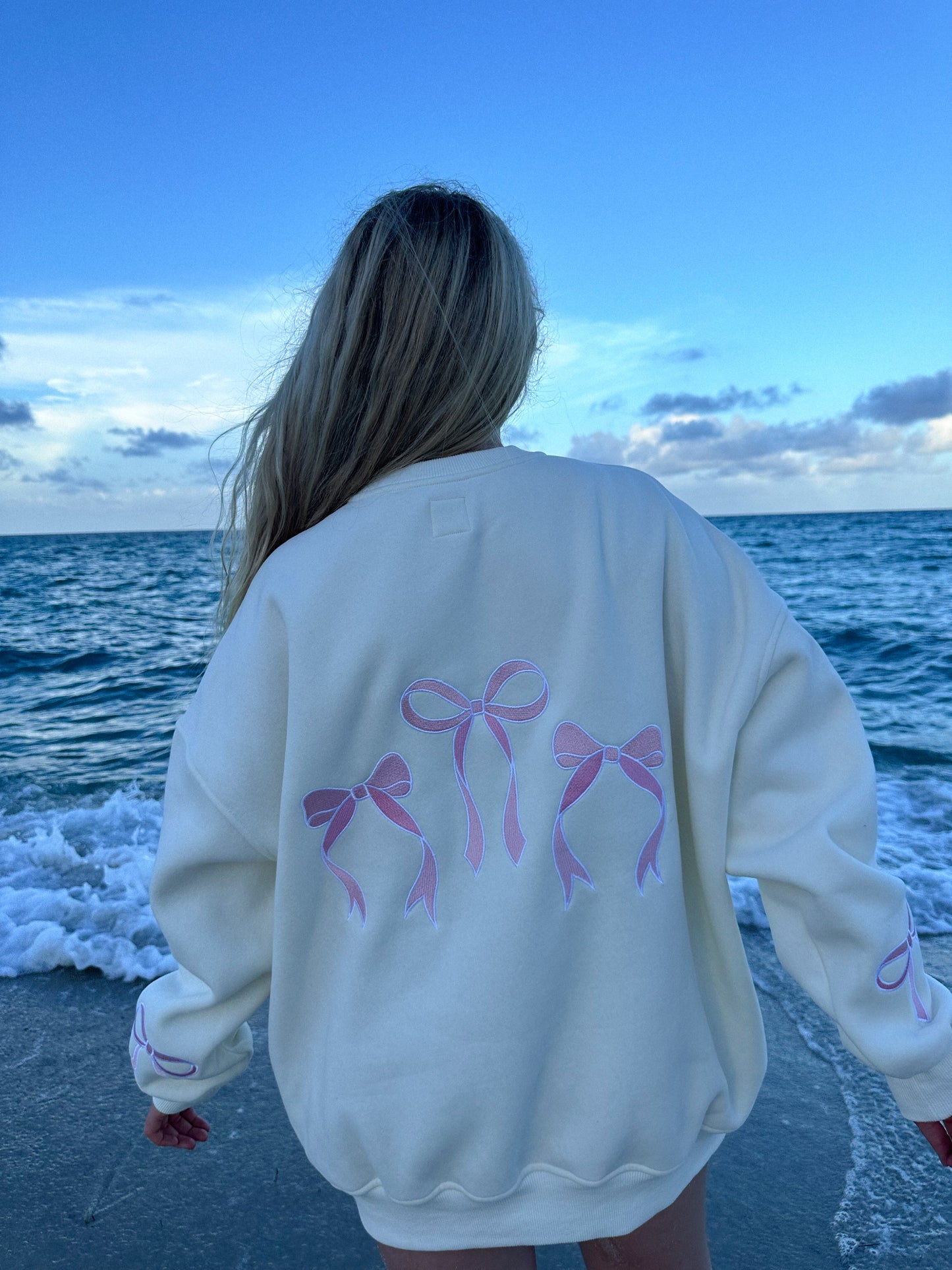 Pink Embroider Bow Sweatshirt