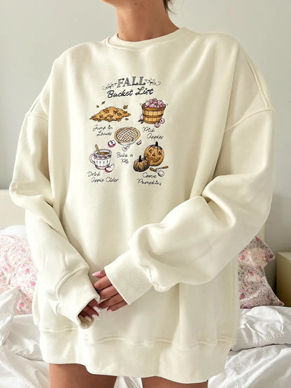 Ivory Autumn Fall Bucket List Embroidered Sweatshirt