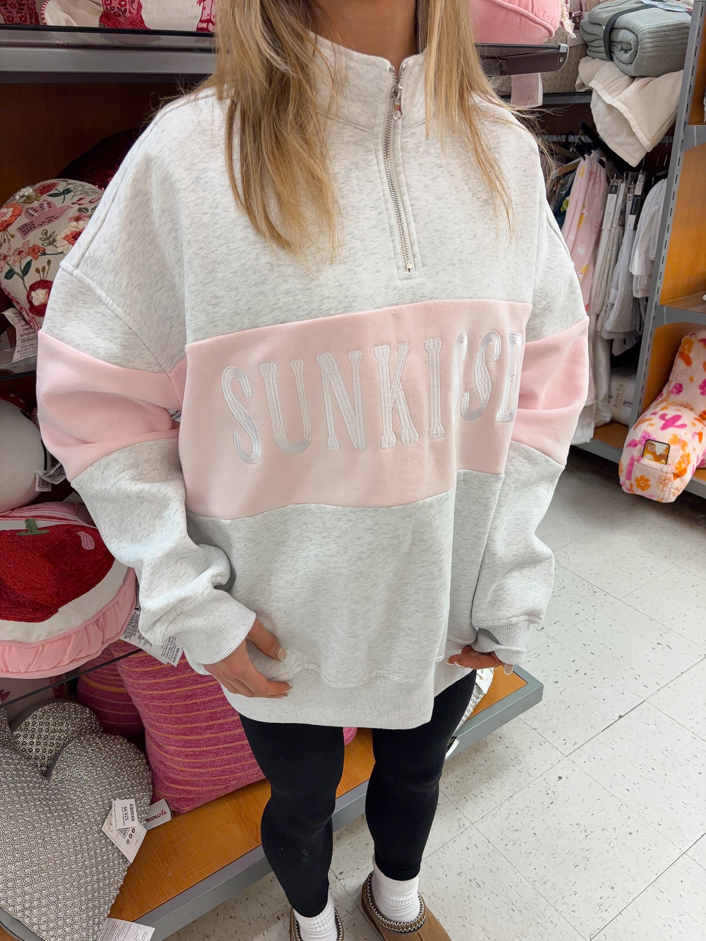 Pearl Grey And Pink Sunkissed Embroider Quarter-Zip