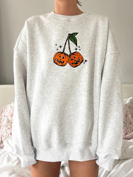 Pumpkin Cherries Fall Autumn Embroider Sweatshirt