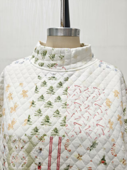 Christmas Holiday Quilted Mockneck Sweatshirt