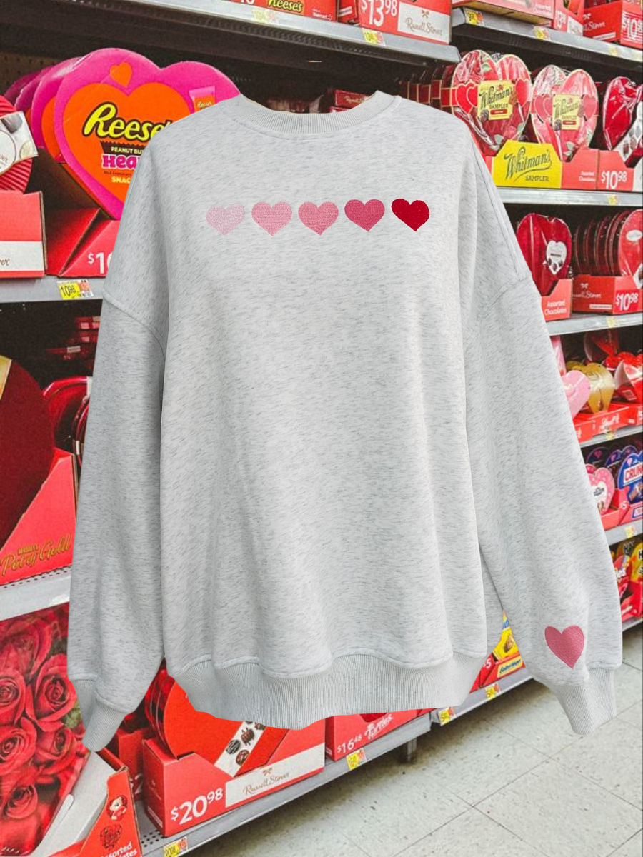Ombre Hearts Embroider Sweatshirt