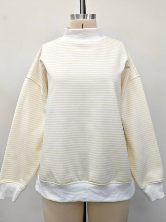 Baby Yellow and White Big Striped Mockneck Sweatshirt
