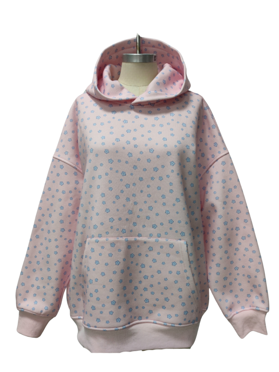 Light Pink Lilo Blue Floral Hoodie