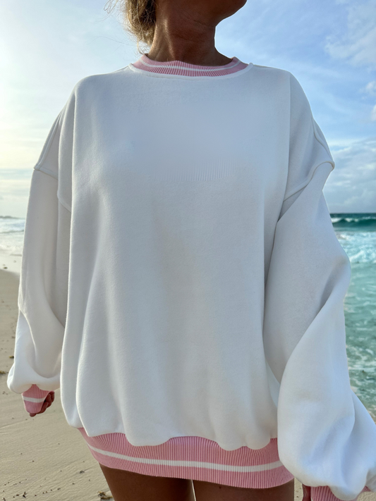 Blank White And Pink Preppy Crew Sweatshirt