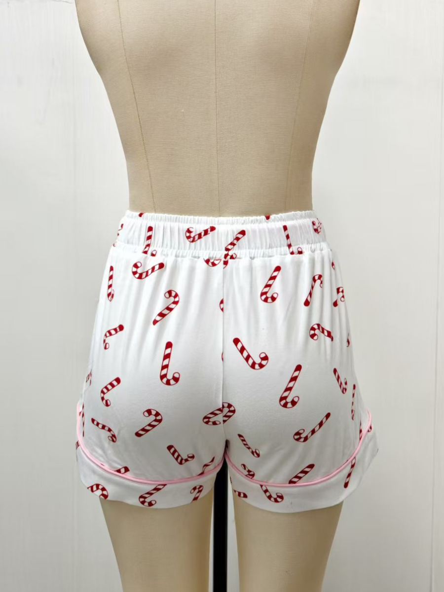 Candy Cane Holiday Christmas Pajama Shorts