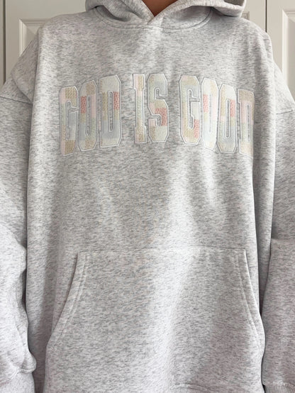 God Is Good Quilted Pastel Embroidered Hoodie