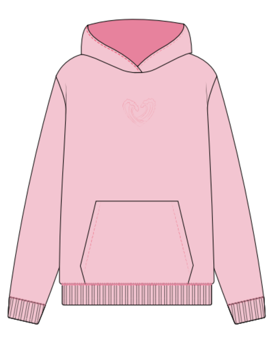 Bubblegum Pink Ocean Heart Stitched Hoodie