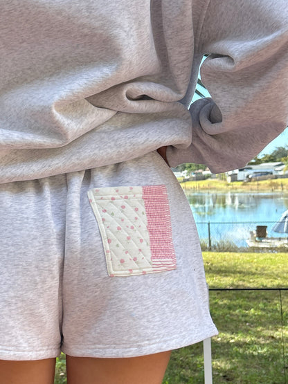 Pearl Grey Margo Patchwork Quilted Shorts