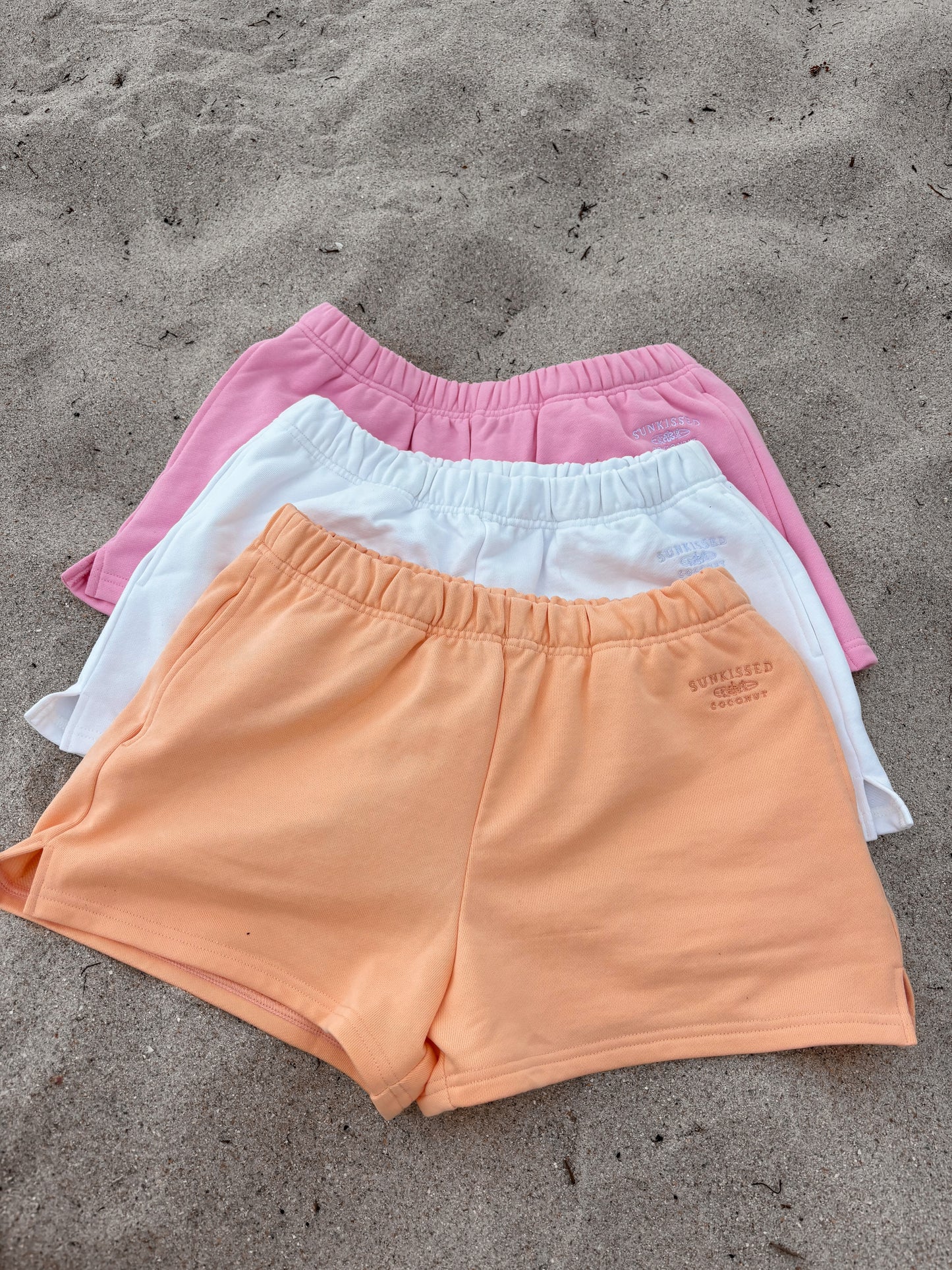 Papaya Orange Embroidered Sweat Shorts 100% Cotton