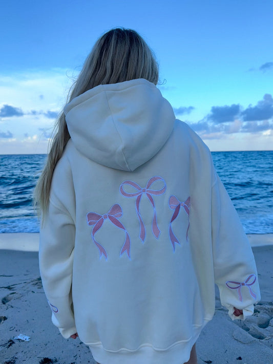 Pink Embroider Bow Hoodie