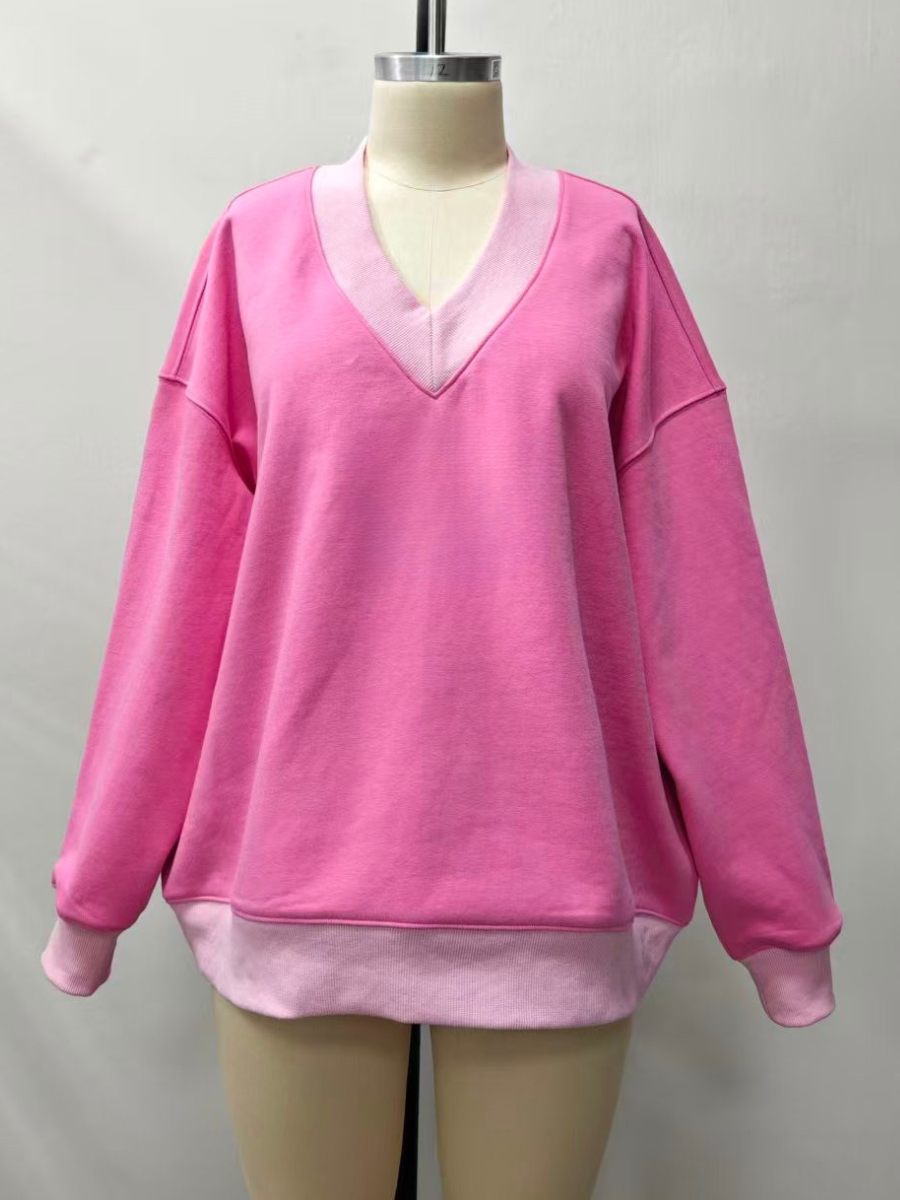 Pink And Light Pink V-Neck Sweatshirt